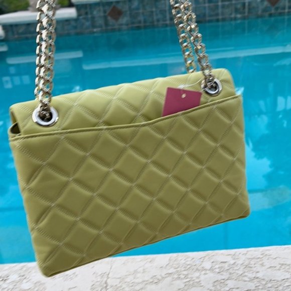 Kate Spade Natalia Smooth Leather Medium Flap Shoulder Bag Frosty Lime - Picture 6 of 16